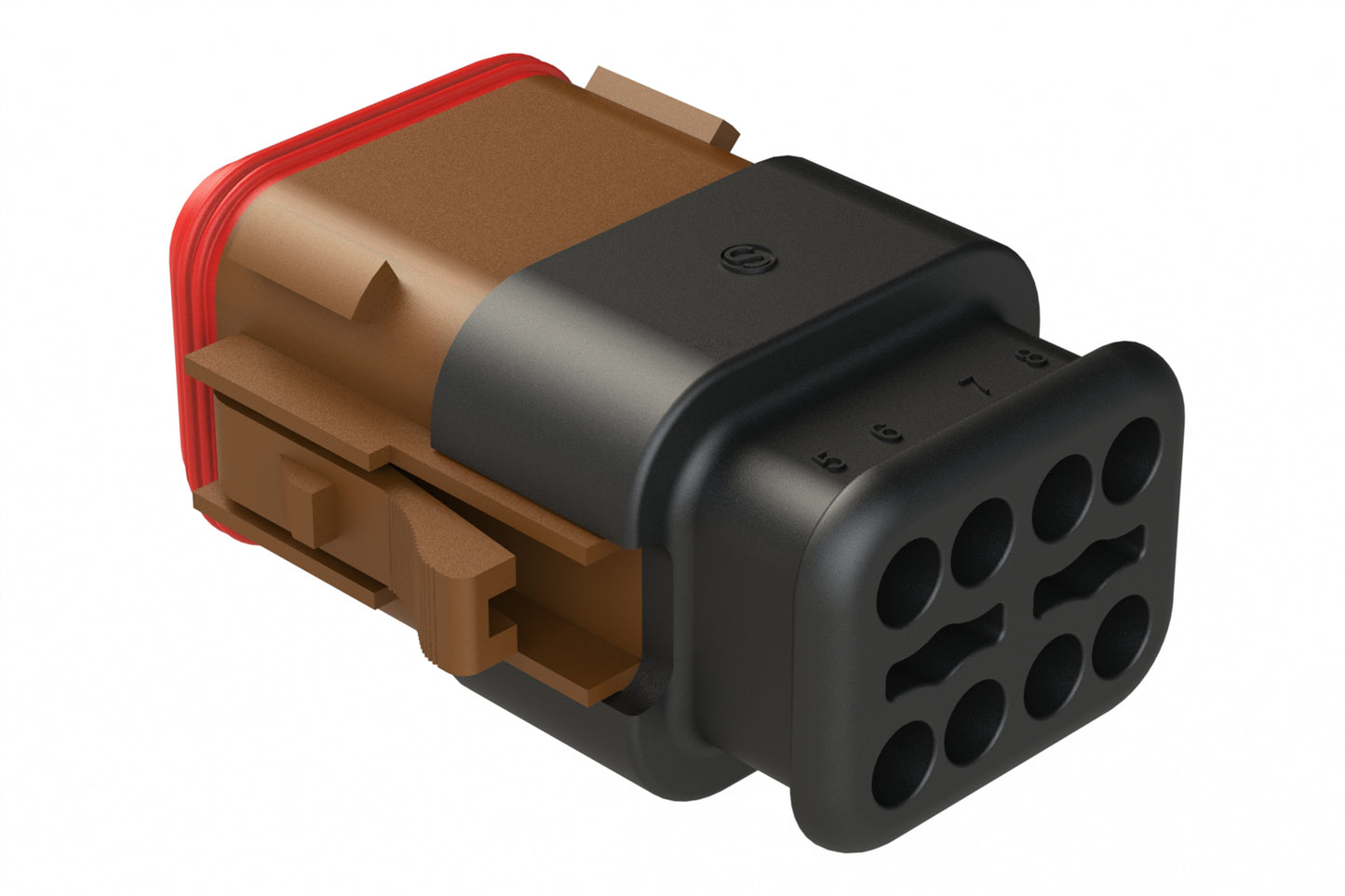 AT06-08SA-SRBR 8-Way Plug Female Connector with Strain Relief Endcap, Standard Seal, A Key, Brown