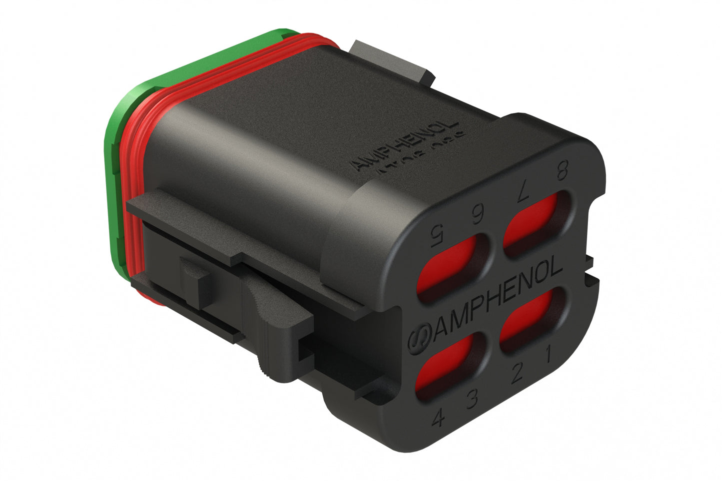 AT06-08SB-SS01 8-Way Plug, Female Connector with B Position Key and Solid Rear Grommet and Endcap, Wedgelock included, Black. DT06-08SB-C017