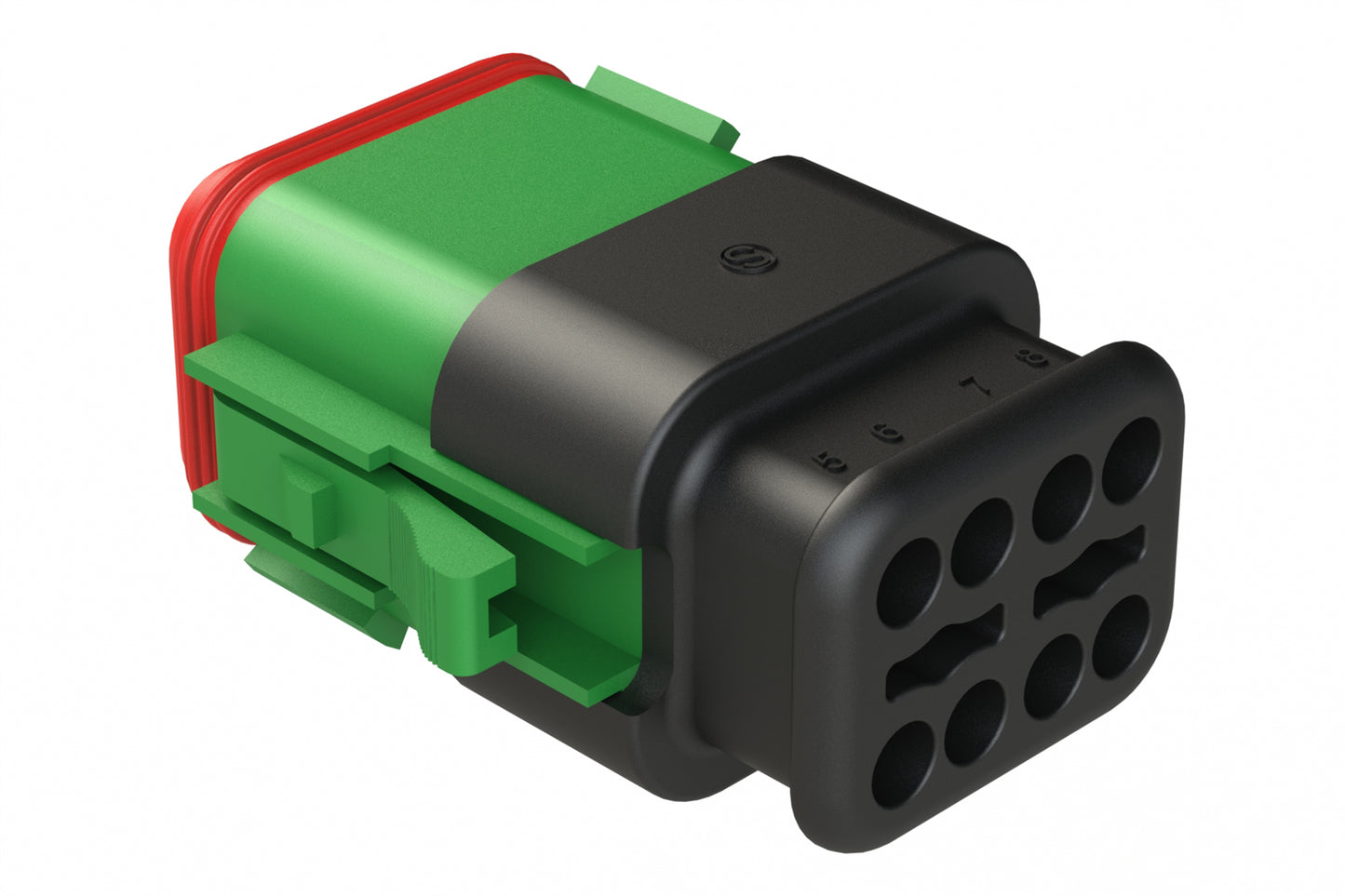 AT06-08SC-SR2GN 8 position Socket plug key position C, with strain relief & Reduced Diameter Seal, green. DT06-08SC-CE13