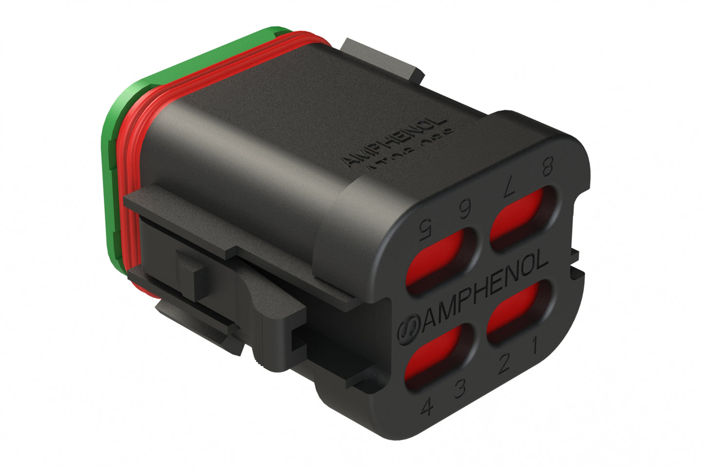 AT06-08SC-SSBLK 8-Way Plug, Female Connector with C Position Key and Solid Rear Grommet and Endcap, Wedgelock included, Black