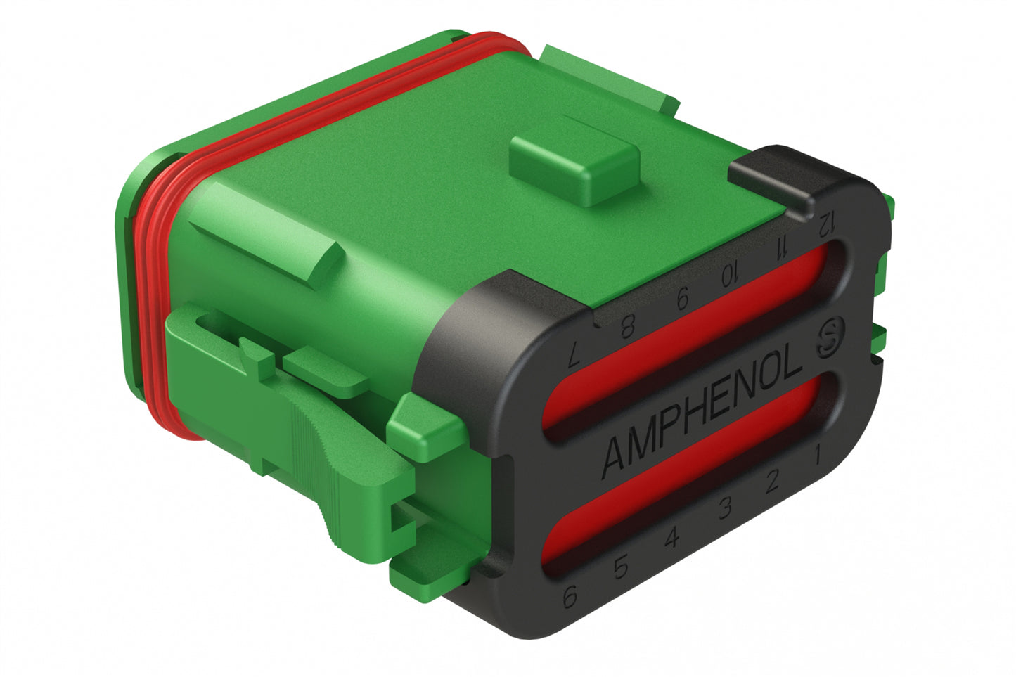 AT06-12SA-SSGRN 12-Way Plug, Female Connector with A Position Key and Solid Rear Grommet and Endcap, Wedgelock included, Green