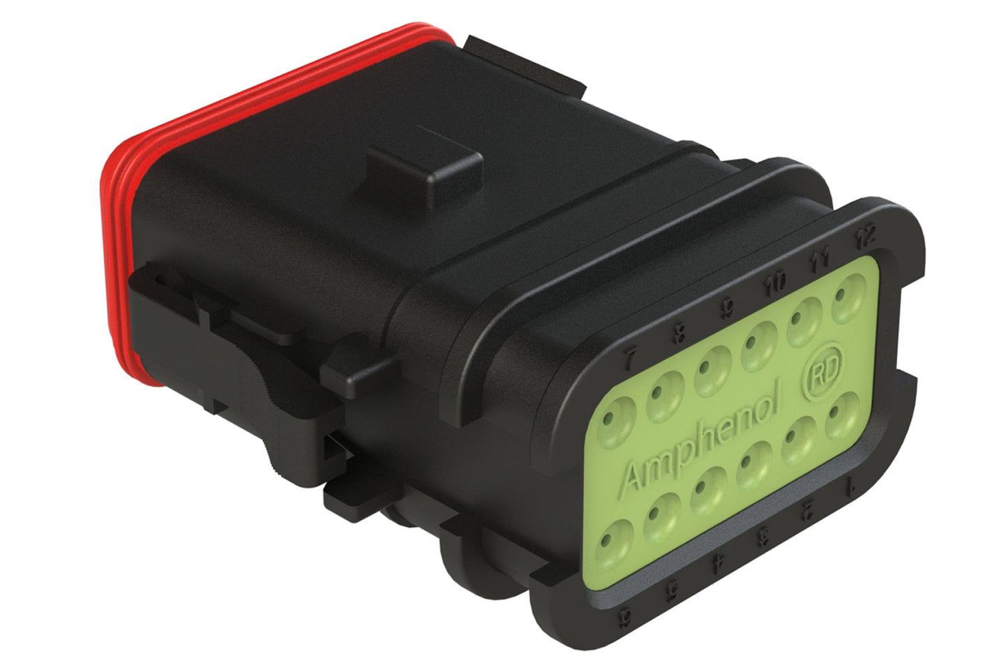 AT06-12SB-OMRDBLK 12 Position Overmolded Plug, Socket, Reduced Seal, Keyed B, Black