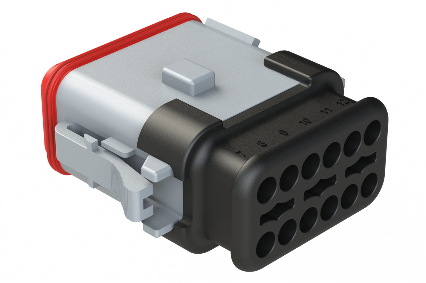 AT06-12SB-SRGRY 12-Way Plug Female Connector with Strain Relief Endcap, Standard Seal, B Position Key, Grey