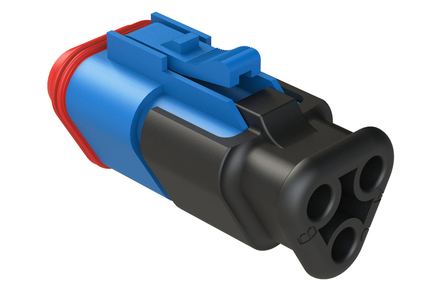 AT06-3S-SR02BLU 3-Way Plug Female Connector with Strain Relief Endcap, and Reduced Seal, Blue