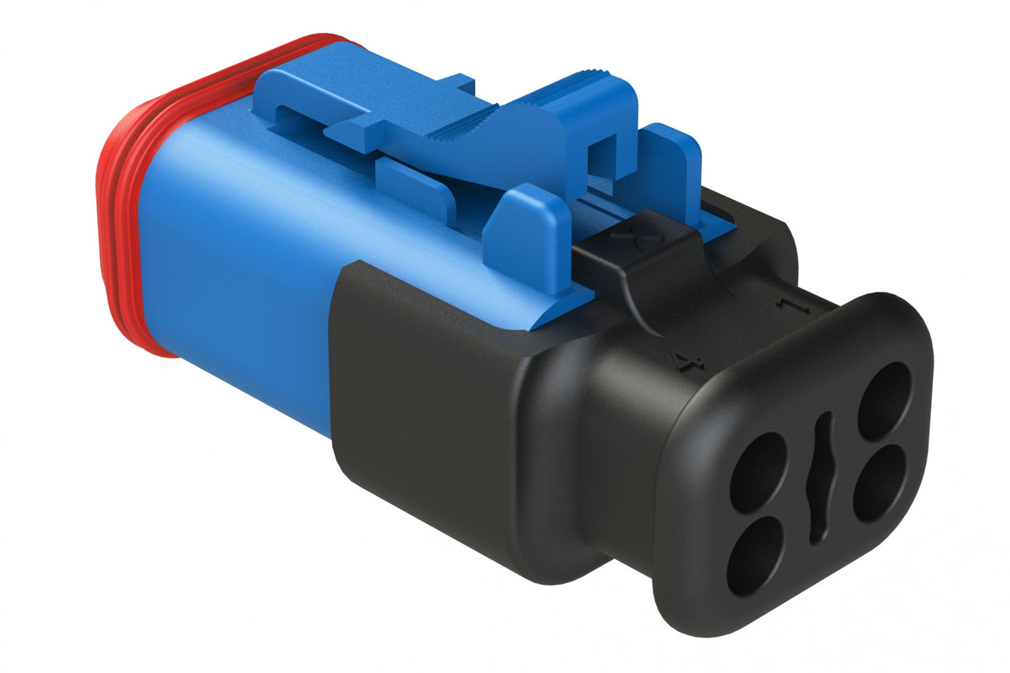 AT06-4S-SR02BLU 4-Way Plug, Female Connector with Reduced Diameter Seal (E-Seal), Strain Relief Endcap, Blue