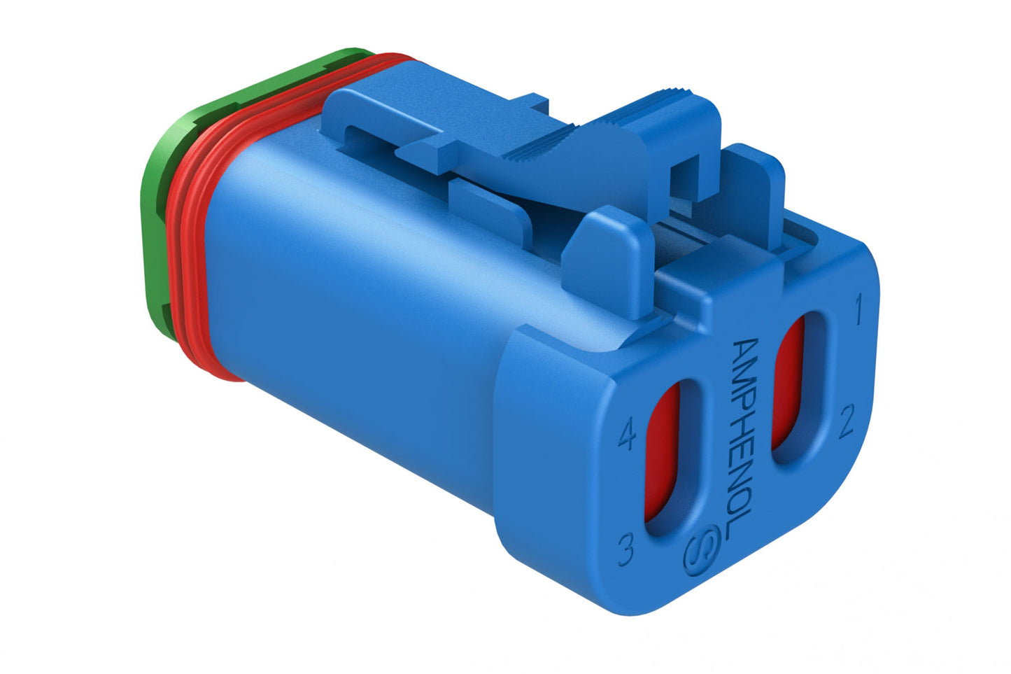 AT06-4S-SS01BLU 4-Way Plug, Female Connector with Solid Rear Grommet and Endcap, Wedgelock included, Blue