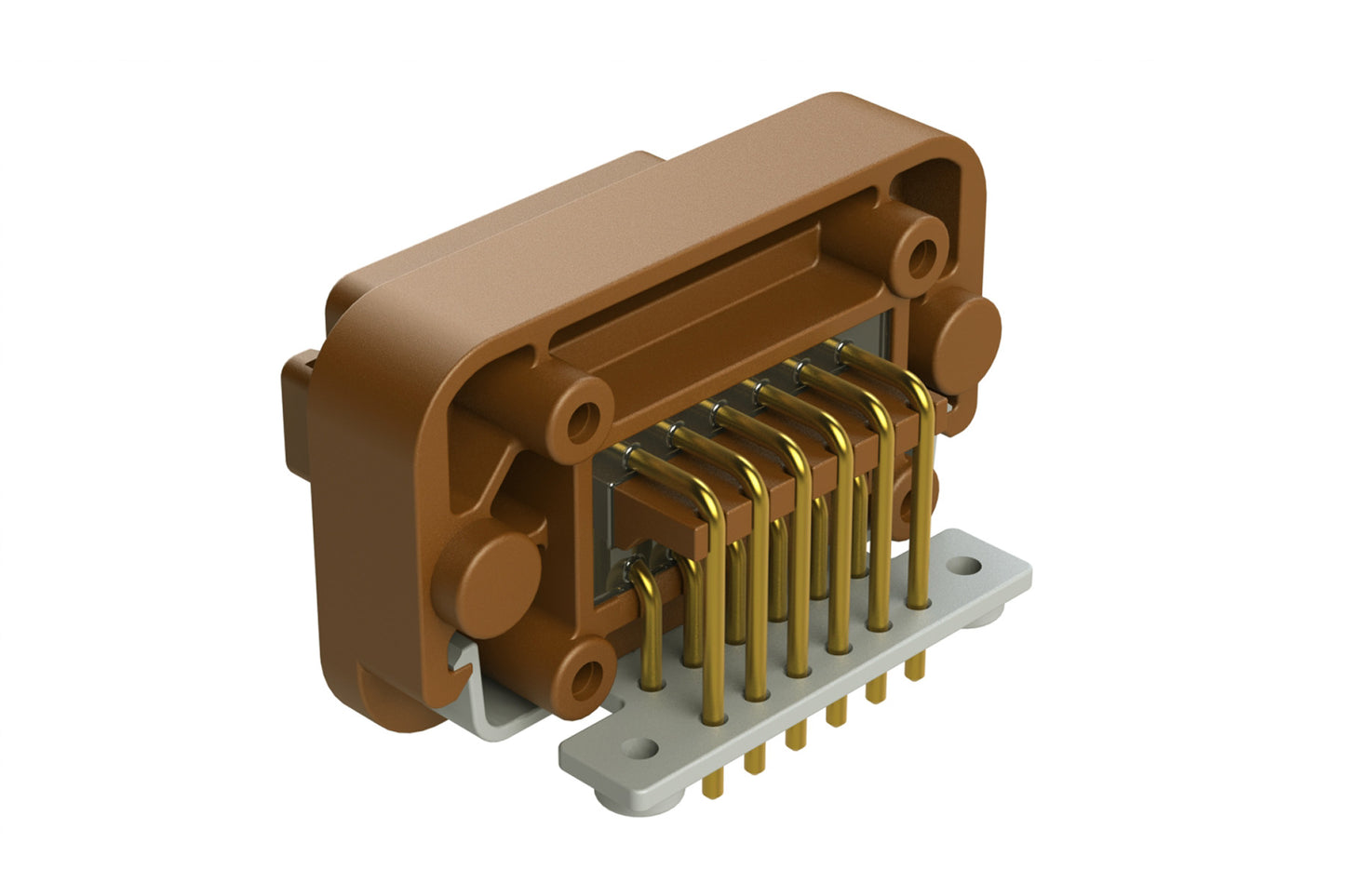 AT13-12PD-BM02 12 Position Right Angle Flange Mount PCB Receptacle, Potted, Brown, Gold Plated Contacts Included. Keyed D