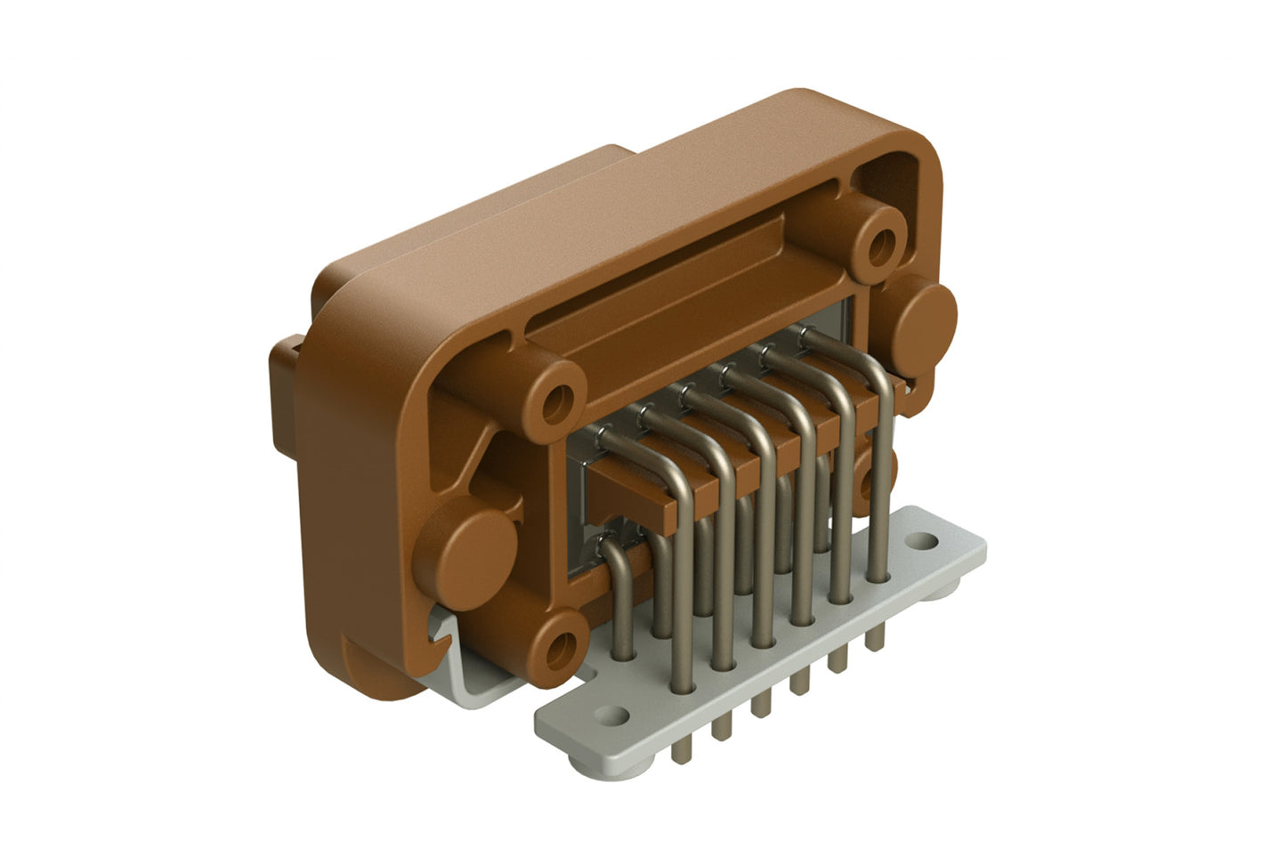 AT13-12PD-BM04 12 Position Right Angle Flange Mount PCB Receptacle, Potted, Brown, Tin Plated Contacts Included. Keyed D