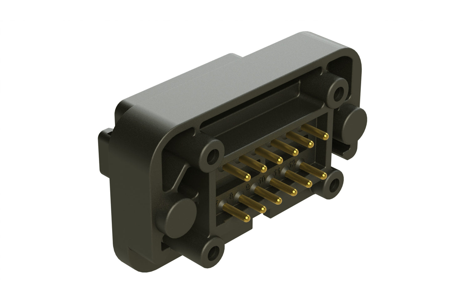 AT15-12PB-BM01 12 Position Flange Mount PCB Receptacle, Black, Gold Plated Contacts Included. Keyed B. DT15-12PB-G003