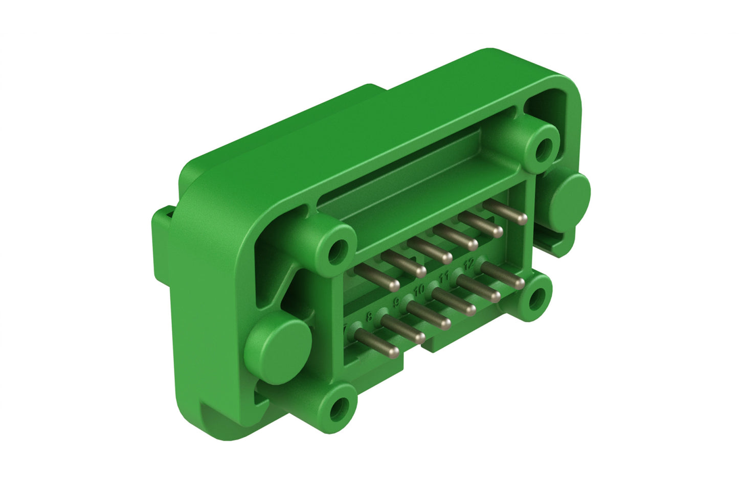 AT15-12PC-BM03 12 Position Flange Mount PCB Receptacle, Green, Tin Plated Contacts Included. Keyed C. DT15-12PC