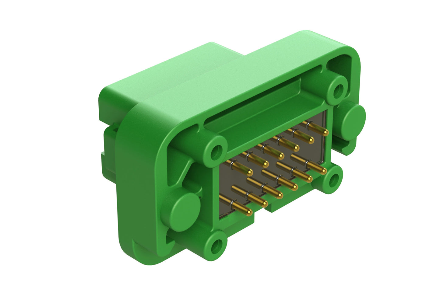 AT15-12PC-BM19 12 Position Flange Mount PCB Receptacle, Potted, Green, Gold Plated Contacts Included. Keyed C, Extended Length Shroud