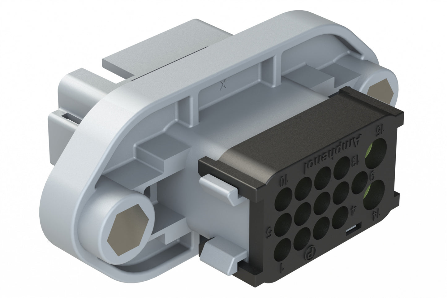 AT16-15PE-PM11 15 Position Panel Mount Receptacle with Flange and End Cap, Pin, Keyed E, Reduced Diameter Seal, Gray