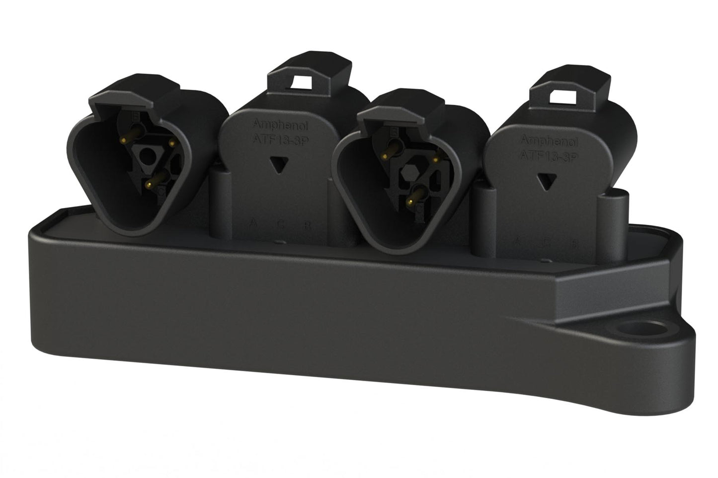 ATF13-3PBM31J1939-X401 12 Position J1939 CAN Bus Splitter Control Module, 3 Pin x 4 Device Layout, Right Angle, Gold Contacts, 13A, Potted, Black