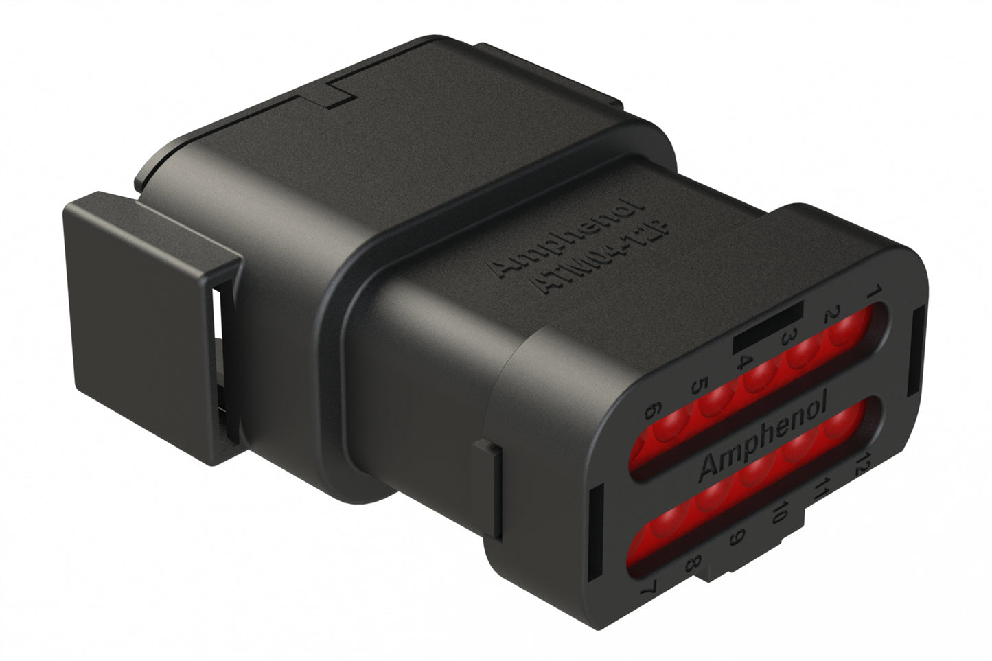 ATM04-12PA-SF1BK 12 Position Receptacle, Pin, Keyed A, Snap-Fit End Cap, Black. DTM04-12PA-E005