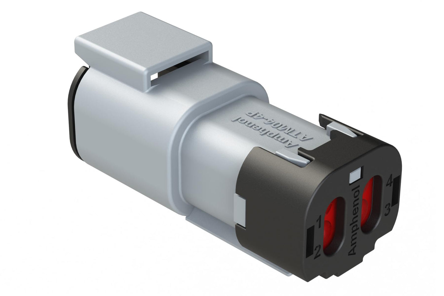 ATM04-4P-SF01 4 Position Receptacle, Pin, Snap-Fit End Cap, Grey. DTM04-4P-E003