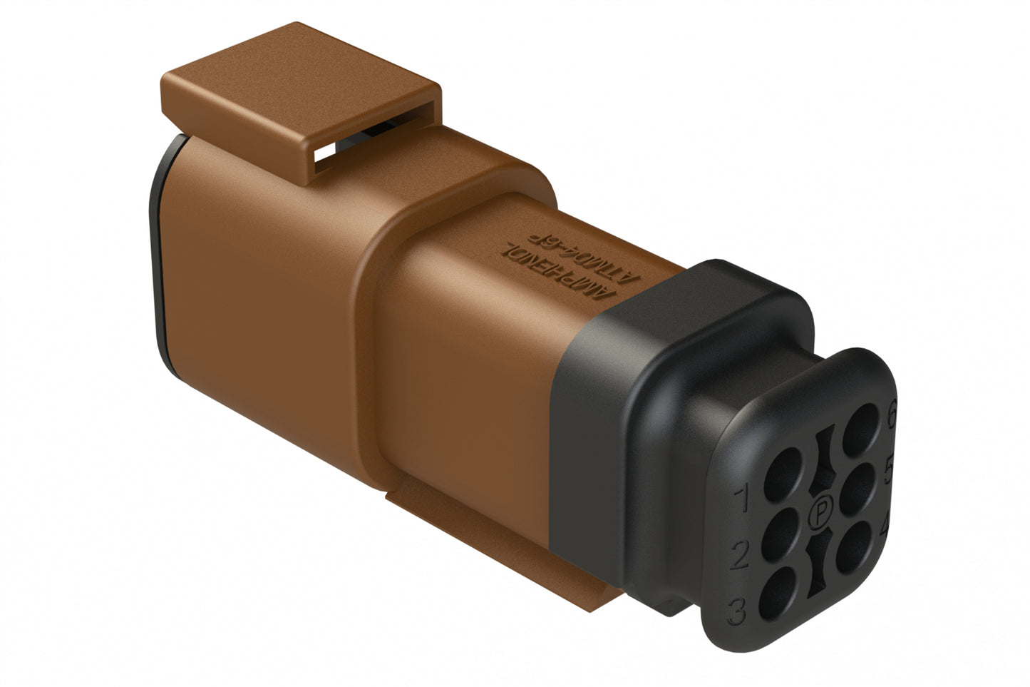 ATM04-6P-SR01BN 6 Position, Receptacle, Pin, Standard Diameter Rear Seal (Red), SR01 Strain Relief, Brown Body (Requires Wedgelock AWM-6P.)