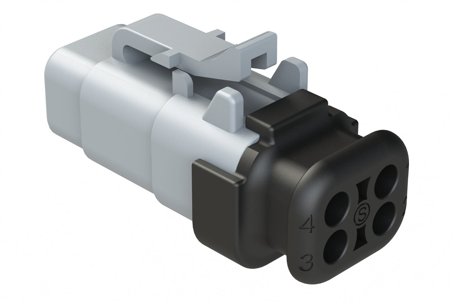 ATM06-4S-SR01GY 4 Position, Plug, Socket, Standard Diameter Rear Seal (Red), SR01 Strain Relief, Grey (Requires Wedgelock AWM-4S.). DTM06-4S-E007