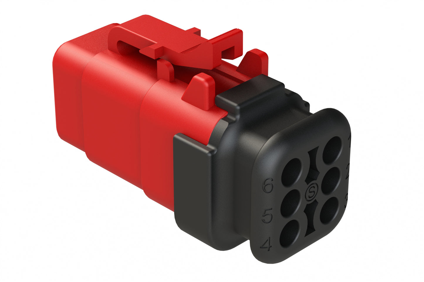 ATM06-6S-SR01RD 6 Position, Plug, Socket, Standard Diameter Rear Seal (Red), SR01 Strain Relief, Red Body (Requires Wedgelock AWM-6S.)