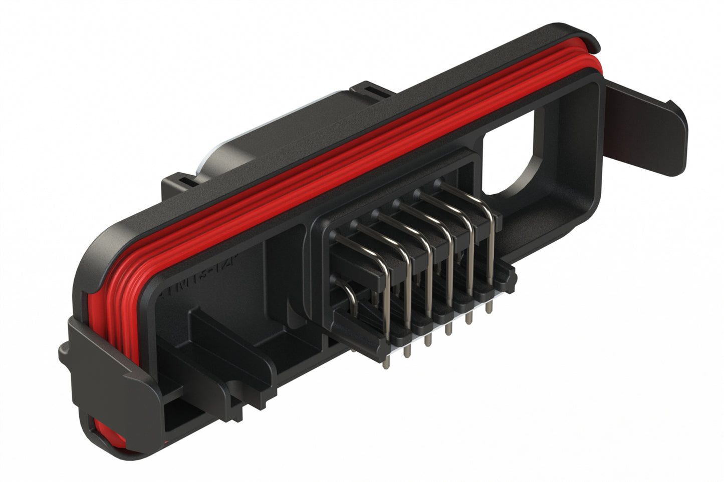 ATM13-12PA-M12X-1 12 Position PCB Receptacle Header, M12 Panel Mount, Right Angle, Size 20 Pin Contacts, Keyed A, Gold/Tin Plating, Black. Used with Armor IPX™ Enclosures