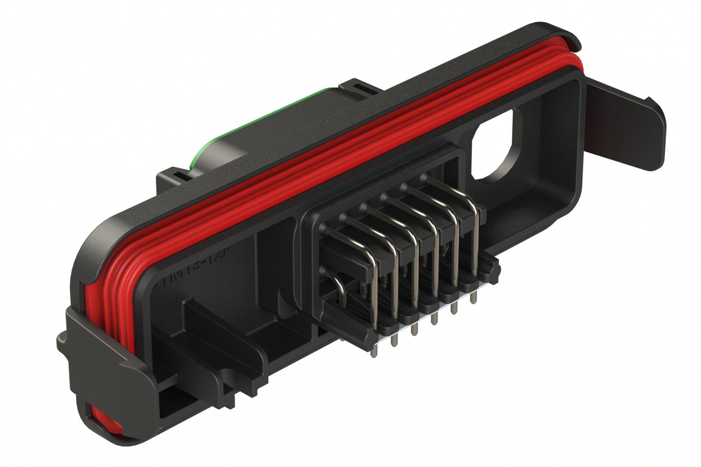 ATM13-12PC-FAKRA-2 12 Position PCB Receptacle Header, FAKRA Panel Mount, Right Angle, Size 20 Pin Contacts, Keyed C, Nickel/Tin Plating, Black. Used with Armor IPX™ Enclosures