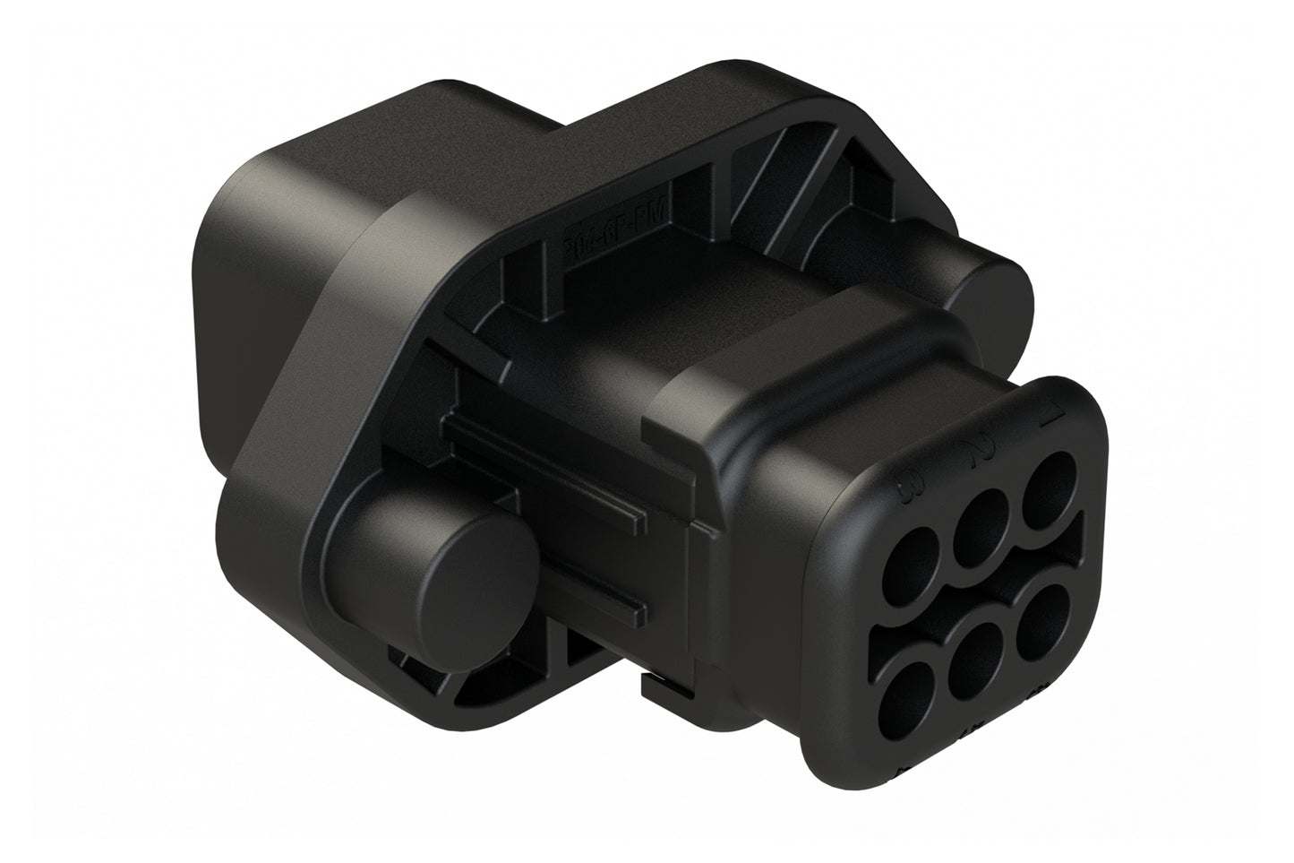 ATP04-6P-PM15BK 6 Position Panel Mount Receptacle with Flange, Pin, with Gasket, Self Tapping, Strain Relief, Black