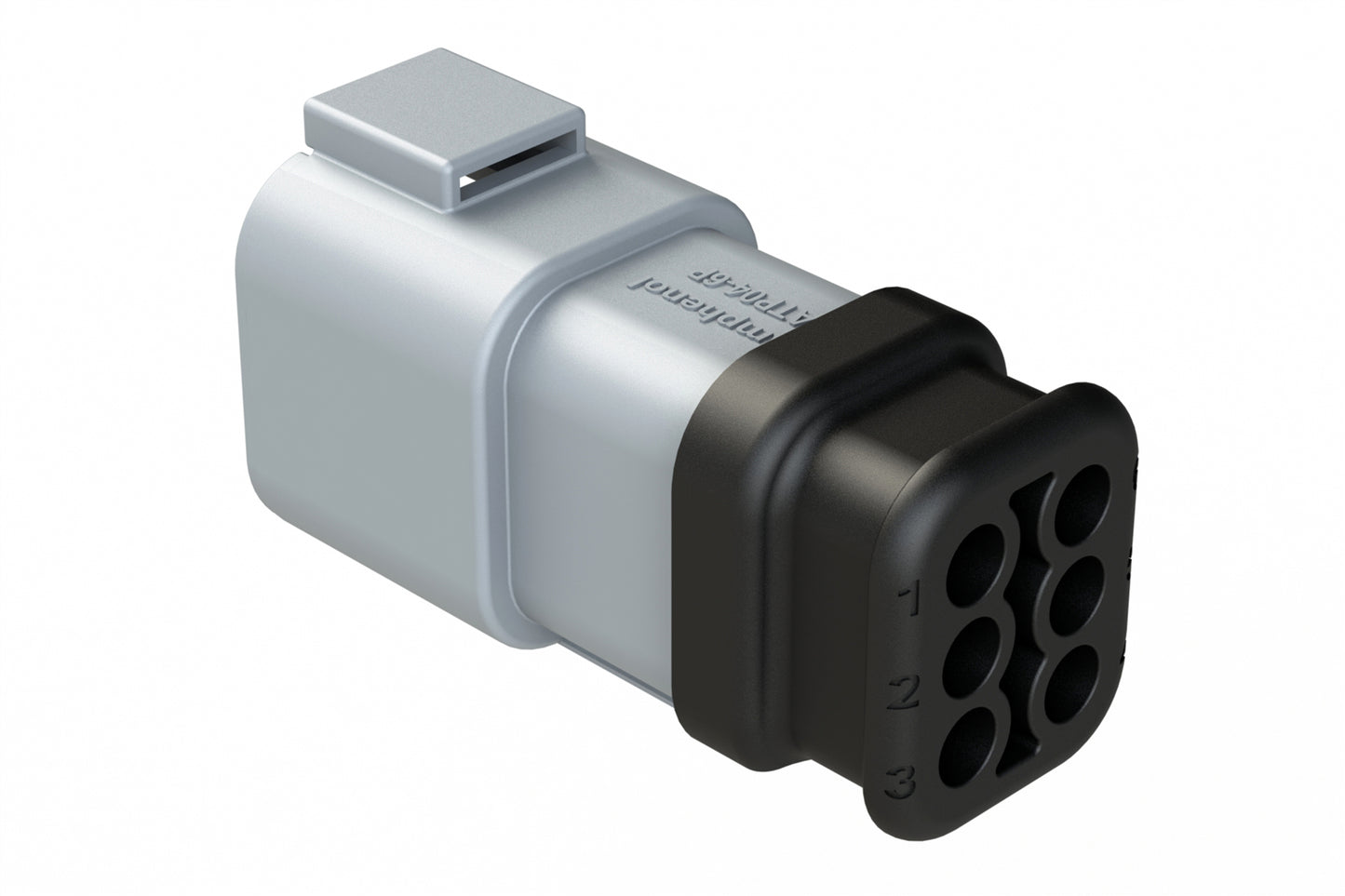 ATP04-6P-SR02 6 Position Receptacle, Pin, SR02 Strain Relief (Reduced Diameter Seal), End Cap, Grey Body