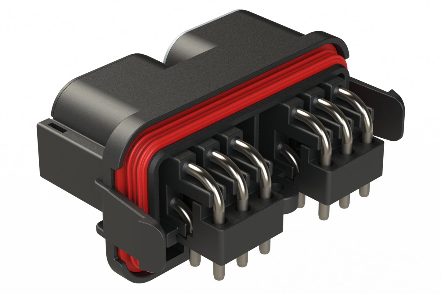 ATP13-06PA-06PB-SBH01 12 (2x6) Position PCB Receptacle Header, Flange Mount, Right Angle, Size 12 Pin Contacts, Keyed A B , Gold/Tin Plating, Black. Use with Armor IPX™ Small Enclosures, ATP Connectors