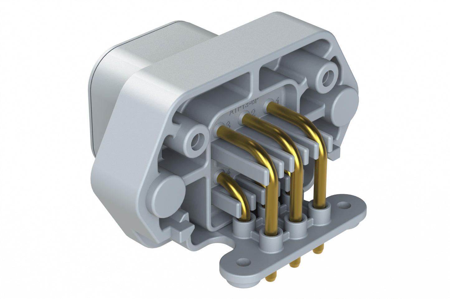 ATP13-6P-BM01GRY 6 Position 90° PCB Flange Mount Receptacle, Pin, Gold Plated, No Potting, Grey
