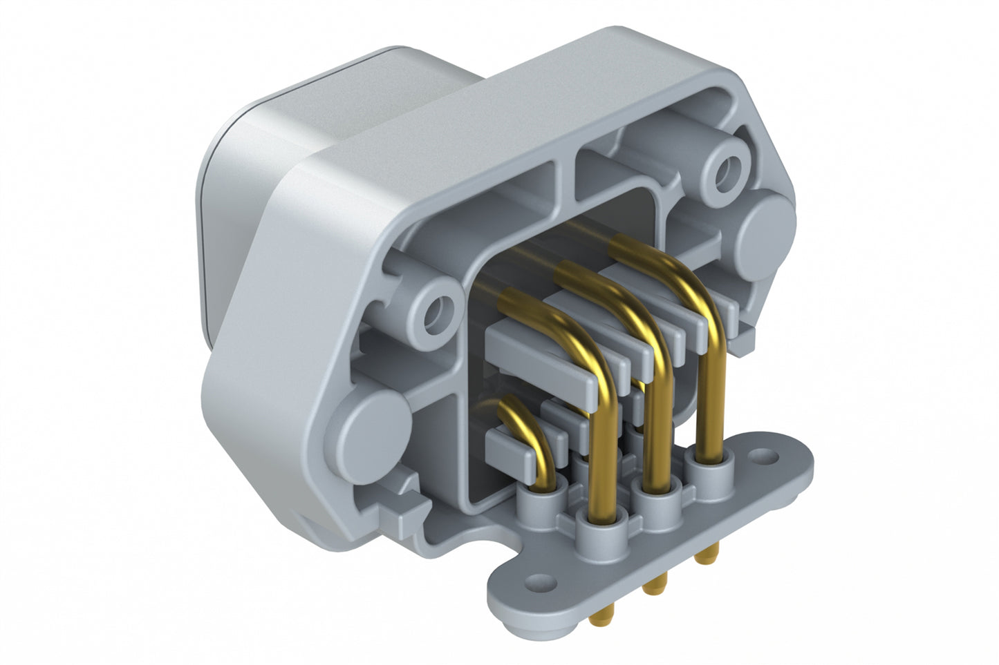 ATP13-6PA-BM02 6 Position 90° PCB Flange Mount Receptacle, Pin, Keyed A, Gold Plated, Potting, Grey