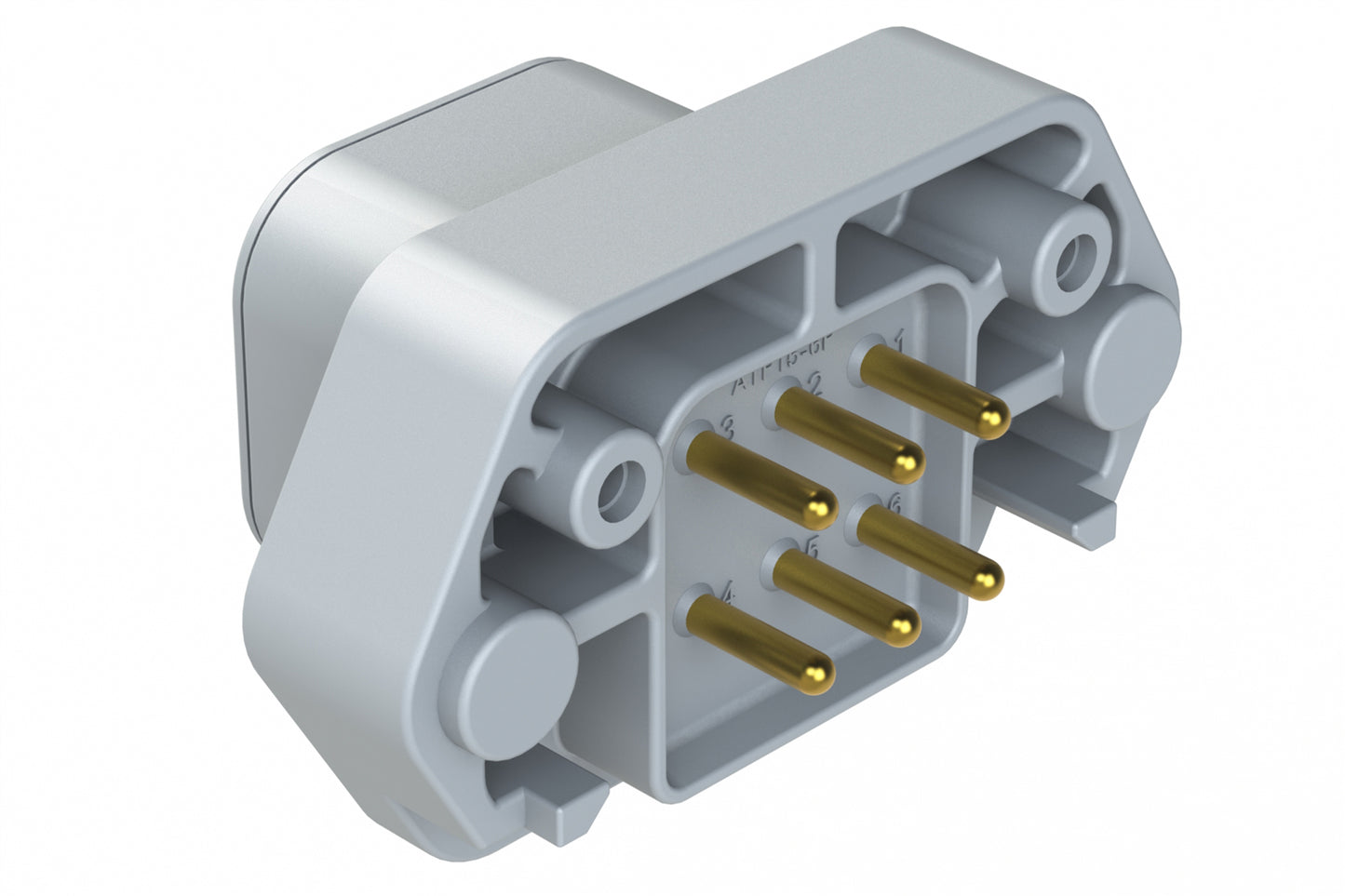 ATP15-6PA-BM01 6 Position PCB Flange Mount Receptacle, Pin, Keyed A, No Potting, Gold Plated, Grey