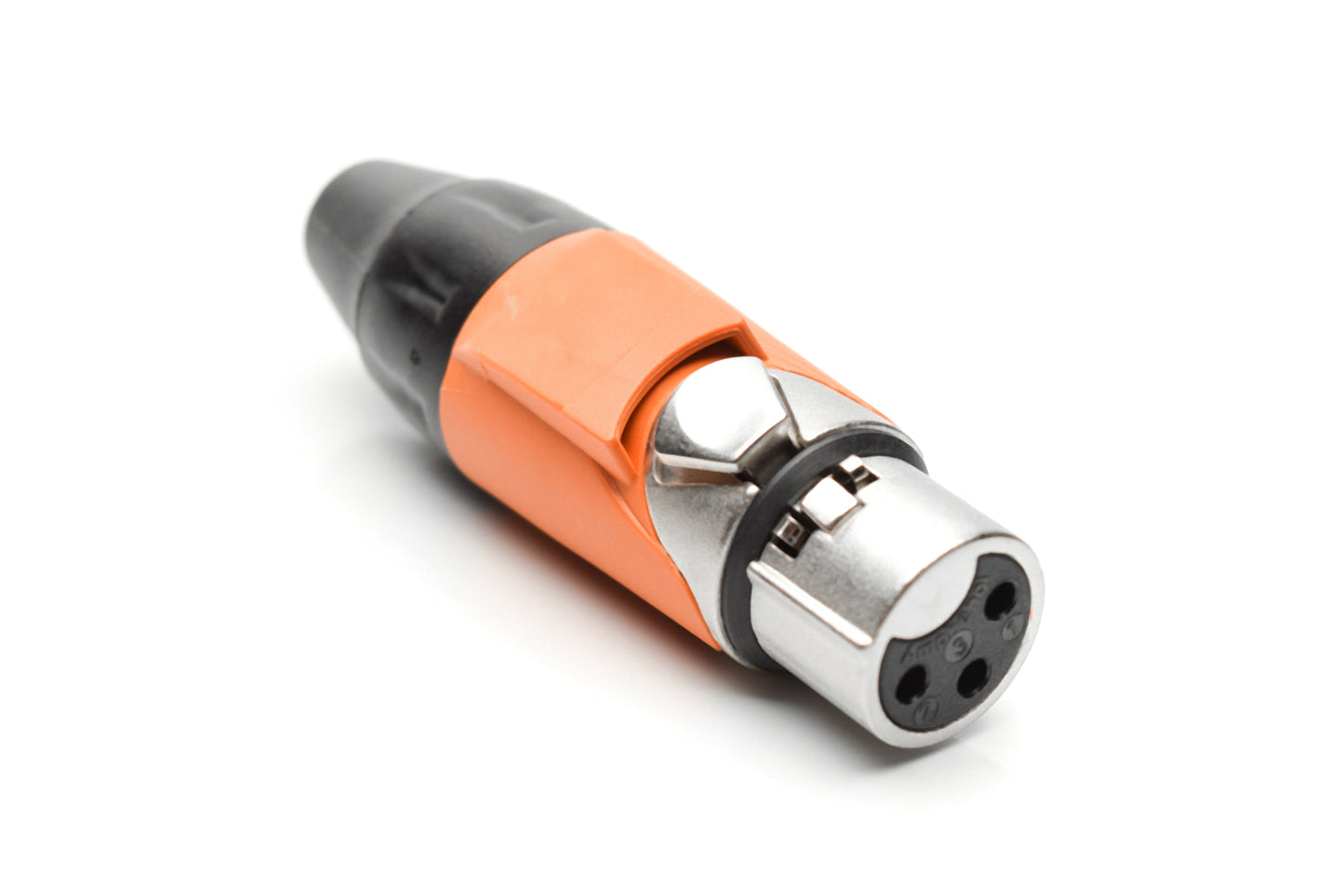 AX3F3M 3 pole Socket (Female) Plug.AX XLR Audio Cable Connector. Satin Nickel, w/ OrangeMarking Sleeve
