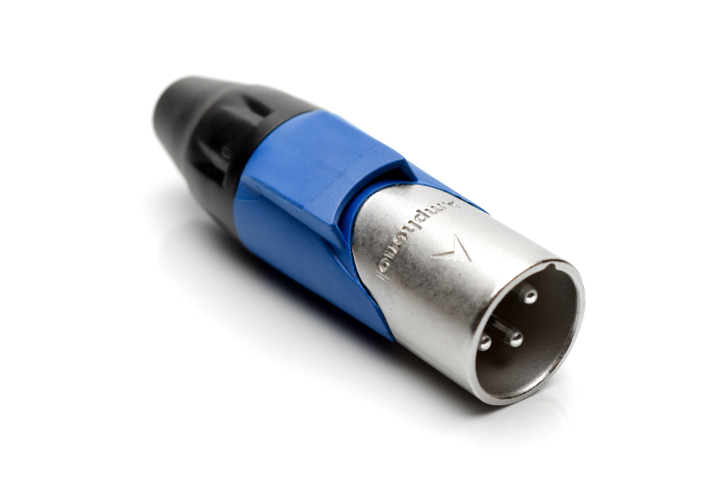 AX3M6M 3 pole Pin (Male) Plug.AX XLR Audio Cable Connector. Satin Nickel, w/ BlueMarking Sleeve