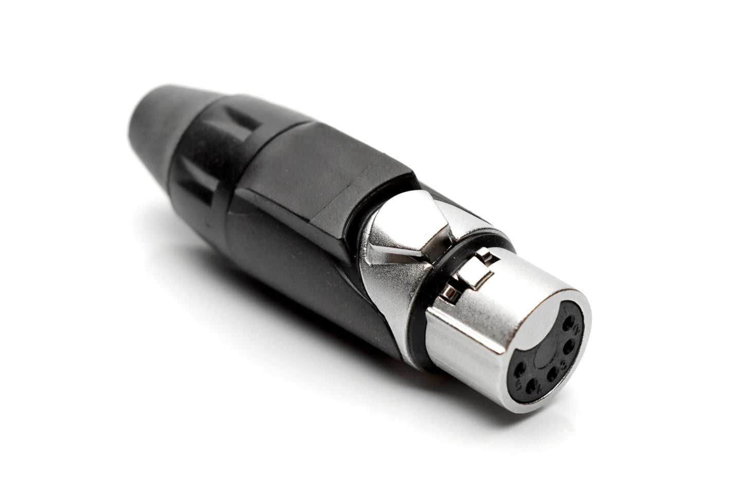 AX5F0M 5 pole Socket (Female) Plug.AX XLR Audio Cable Connector. Satin Nickel, w/ BlackMarking Sleeve
