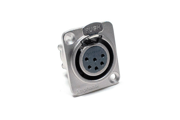 AX6AFDV 6A Pole XLR Female ChassisMount, Vertical PCB,Machined Contacts, Nickel Finish