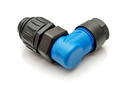 C016 30K006 200 10 6+PE Male, right angled cable connector with strain relief and clamping ring