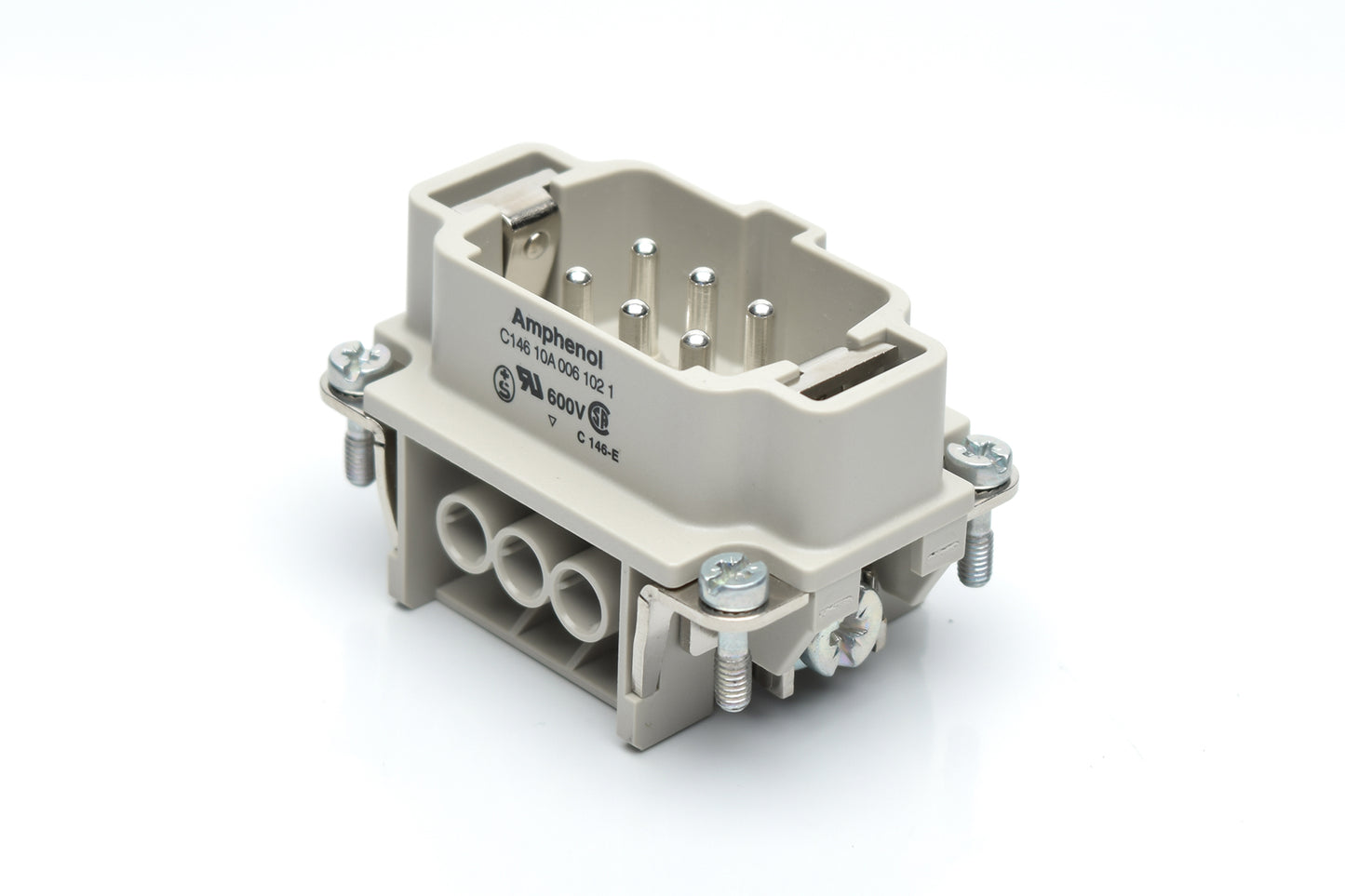 C146 10A006 102 1 6+PE Heavy duty male contact insert with wire protection for screw termination. Comparable Part No. 09330062601