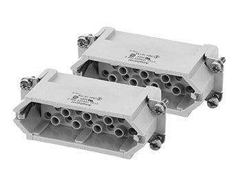 C146 10A025 005 2 50+PE Heavy duty male contact insert for stamped crimp contacts. May be engaged or disengaged when live but without electrical load.usings/hoods