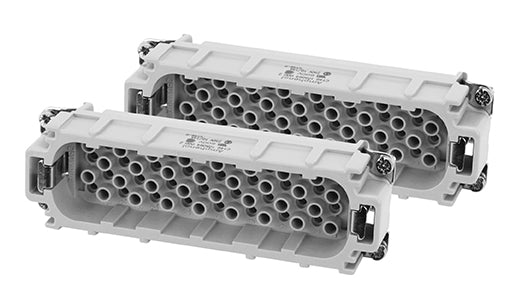 C146 10A064 005 2 128+PE Heavy duty male contact insert for stamped crimp contacts. May be engaged or disengaged when live but without electrical load.