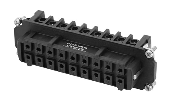 C146 10B016 102 3 16+PE; 2 delayed mating contacts; Female insert with wire protection for screw termination. Comparable Part No. 09340162701