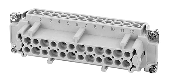 C146 10B024 102 1 24+PE Heavy duty female contact insert with wire protection for screw termination. Comparable Part No. 09330242701