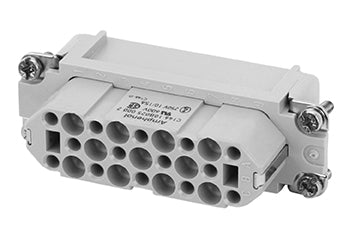 C146 10B025 060 2 25+PE Heavy duty female contact insert with 2 xPE termination (for stamped crimp contacts). May be engaged or disengaged when live but without electrical load.