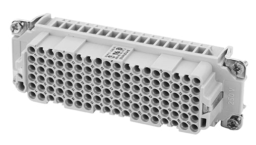 C146 10B108 000 9 108+PE Heavy duty female contact insert for stamped crimp contacts. May be engaged or disengaged when live but without electrical load.usings/hood Comparable Part No. 09161083101