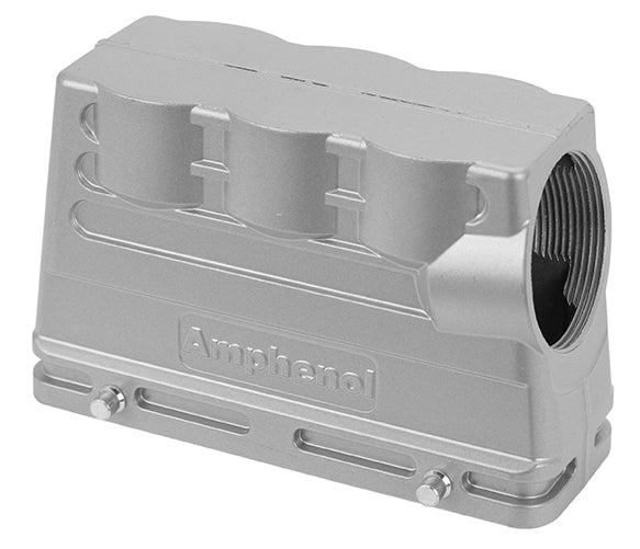 C146 11R024 550 1 Side entry M25 low profile hood. Conductive surface with standard locking levers. High attenuation. Same dimensions as standard housings. Comparable Part No. 19628241521