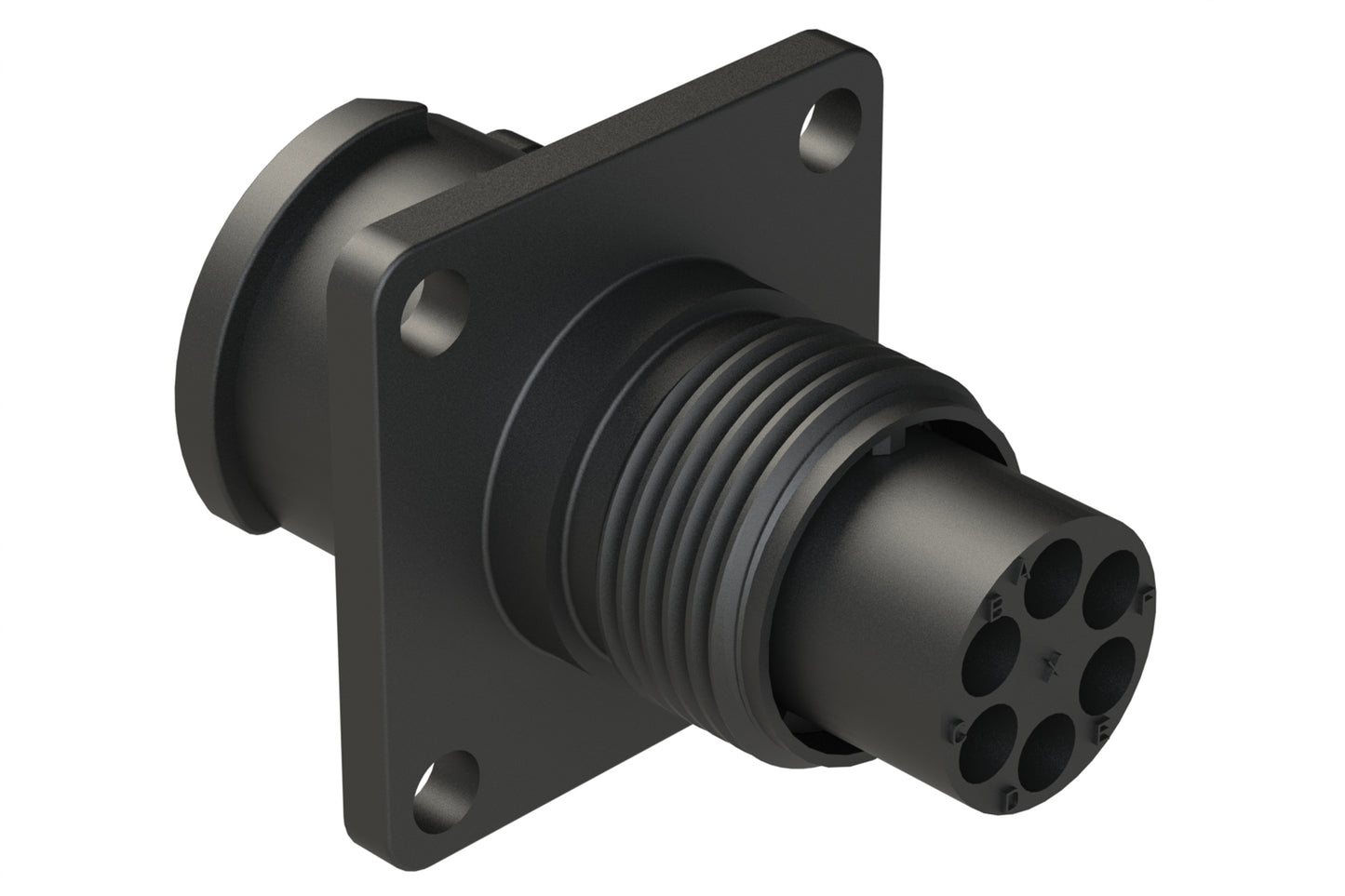 FLS010N6P03 Receptacle, Square Flange, 6 Position, Male, Shell Size 10, Silicone Seal, Auto-Lock