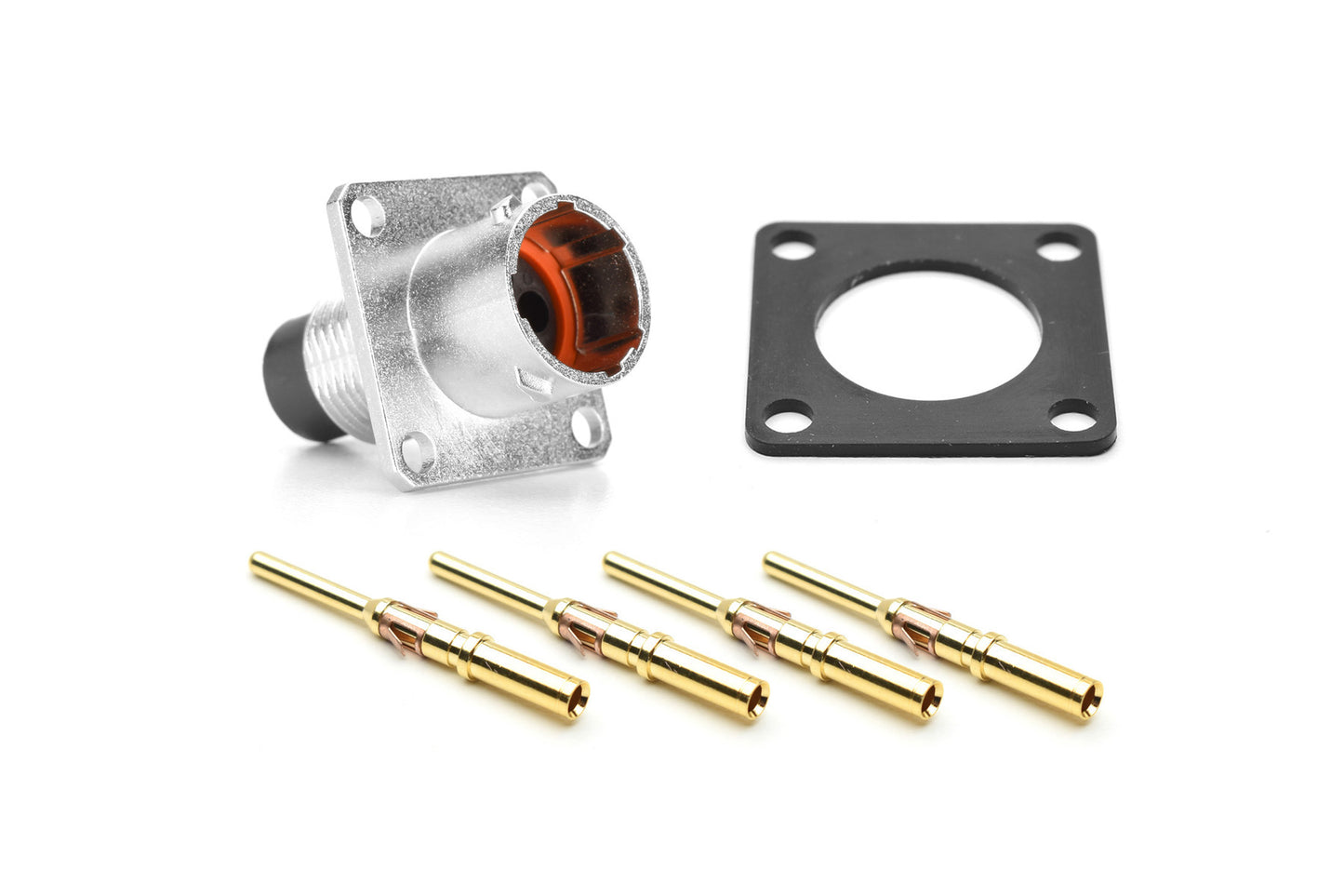 RT00104PKNH03-K Receptacle Kit, Square Flange, 4 Position, Male, Shell Size 10, Silicone Seal, with Machined Gold Contacts, Size 16 (18-16AWG), Gasket, IP69K
