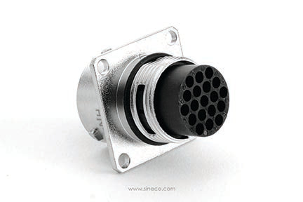 RT0W01419PNH03 Receptacle, Square Flange, 19 Position, Male, Shell Size 14, with Silicone Seal. Comparable part no. UT0W01419PH