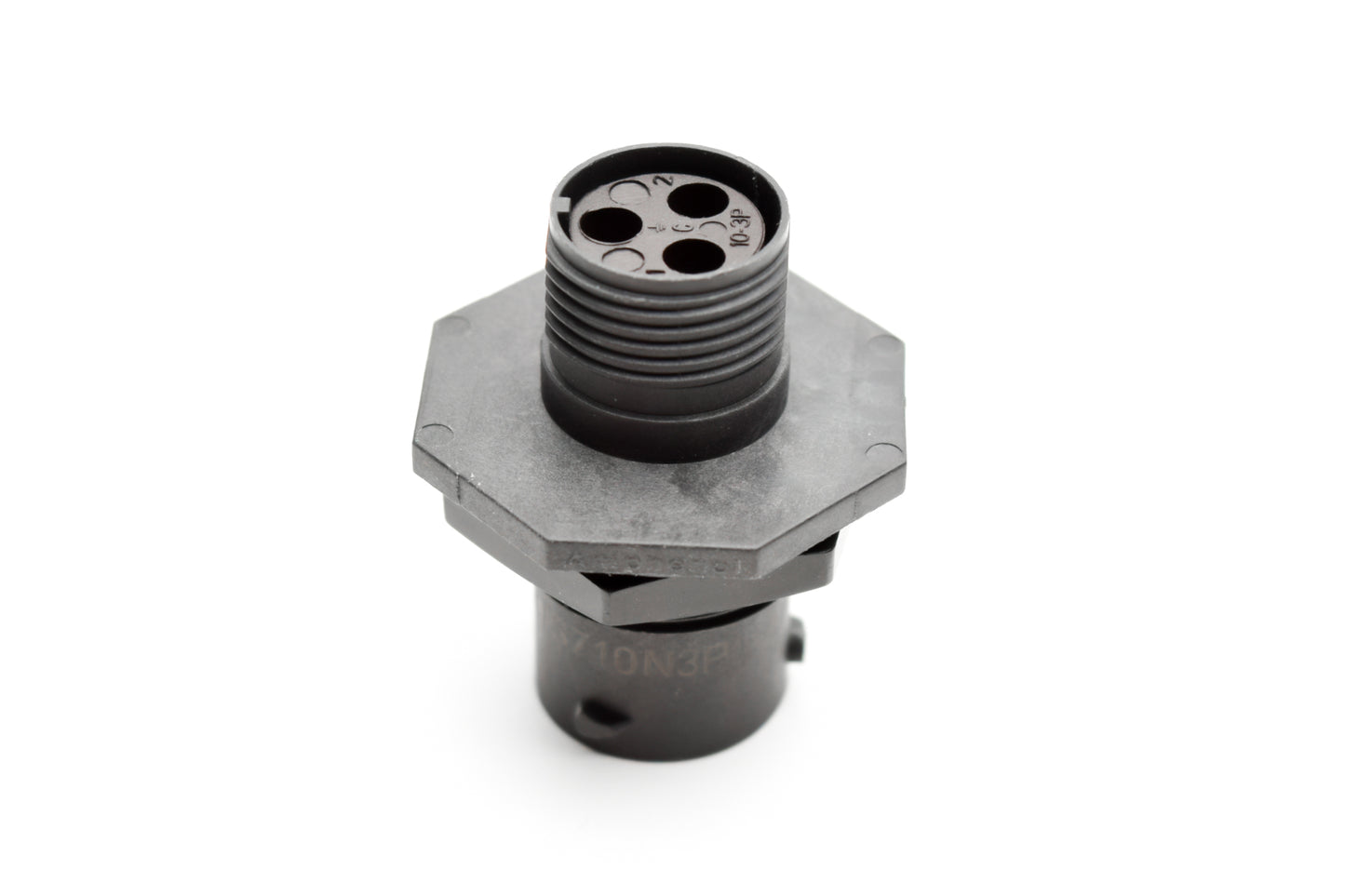 RTS710N3P03 Receptacle, Jam Nut, 3 Position, Male, Shell Size 10, with Silicone Seal. Comparable part no. UTS7103P