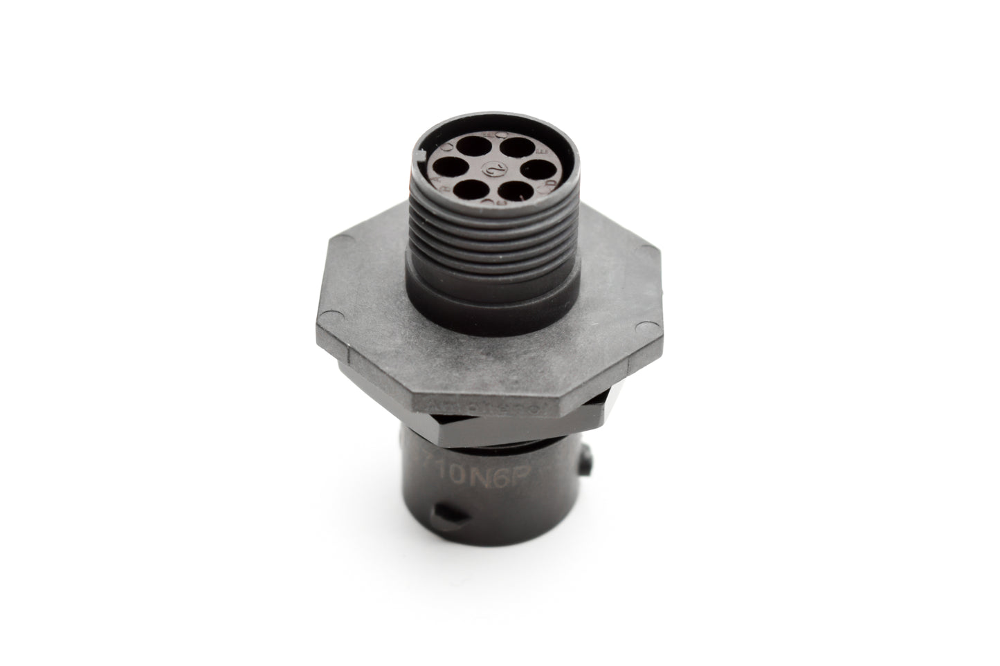 RTS710N6P03 Receptacle, Jam Nut, 6 Position, Male, Shell Size 10, with Silicone Seal. Comparable part no. UTS7106P