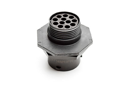 RTS714N12P03 Receptacle, jam nut, 12 positions, size 14, pin contact, silicone rubber seal. Comparable part no. UTS71412P