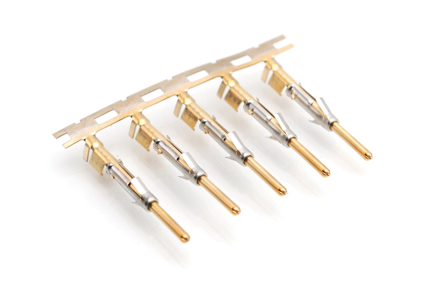 SP14M2G15 Pin Contact, Stamped, Size 16, Gold 15µ" over Nickel, Wire Range 2.0-2.5mm², 16-14 AWG, with 3 tangs. Reel of 3,000.